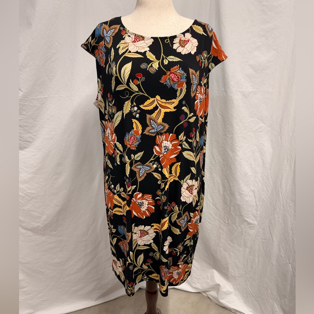 Chico's Black Dress with Orange and White Floral Design